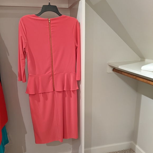 Peplum Melon-Colored Dress by Lemmie for Nina Leonard - Size M - Picture 3 of 5